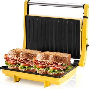 Panini Press Grill - Sandwich Maker with Non-Stick Cooking Plate Yellow